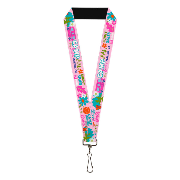 Buckle-Down Lanyard - 1.0" - CAMP BARBIE MALIBU Icons Collage Pink/Multi Color