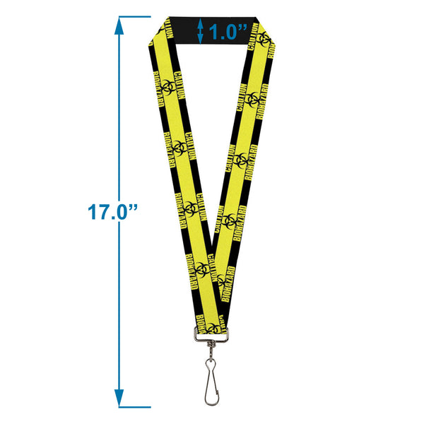 Buckle-Down Lanyard - 1.0" - CAUTION BIOHAZARD Black Yellow