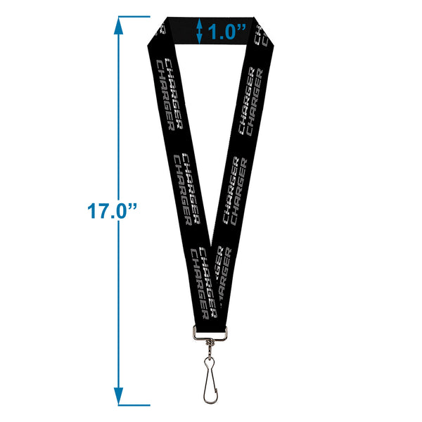 Buckle-Down Lanyard - 1.0" - CHARGER Double Repeat Black Gray