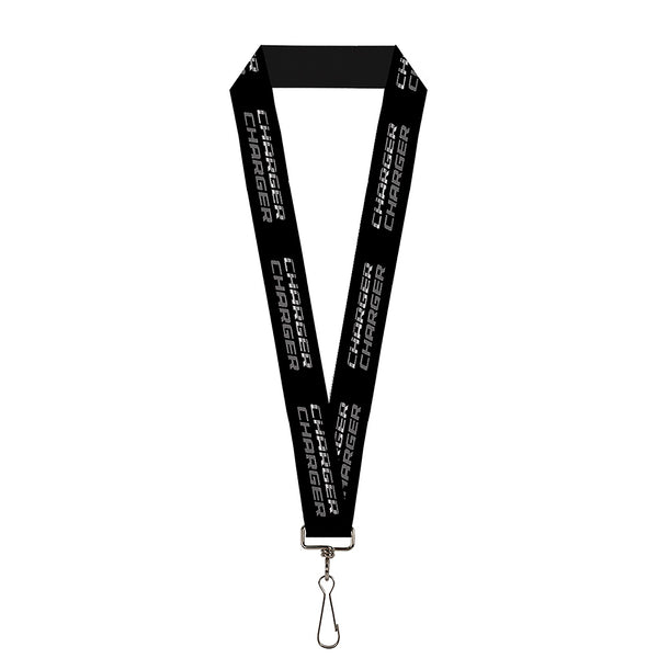 Buckle-Down Lanyard - 1.0" - CHARGER Double Repeat Black Gray