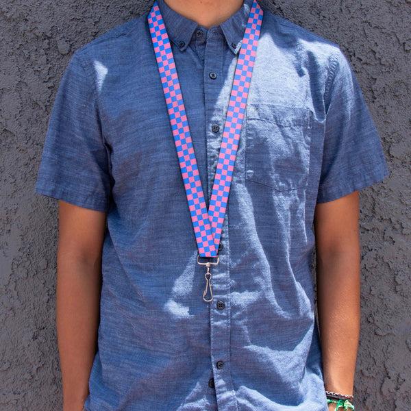 Buckle-Down Lanyard - 1.0" - Checker Baby Pink Baby Blue