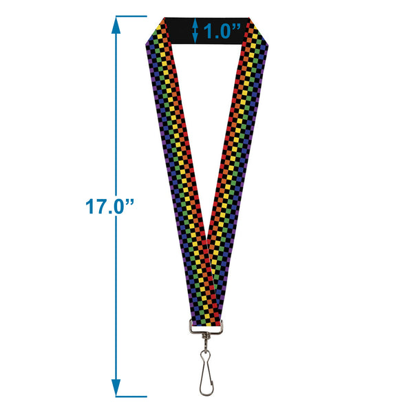 Buckle-Down Lanyard - 1.0" - Checker Black Rainbow Multi Color