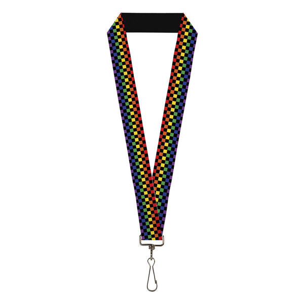 Buckle-Down Lanyard - 1.0" - Checker Black Rainbow Multi Color