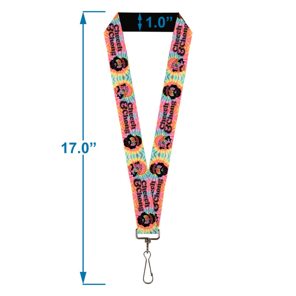 Buckle-Down Lanyard - 1.0" - CHEECH & CHONG Caricature Faces HEY MAN AM I DRIVING OK? Tie Dye Multi Color Black