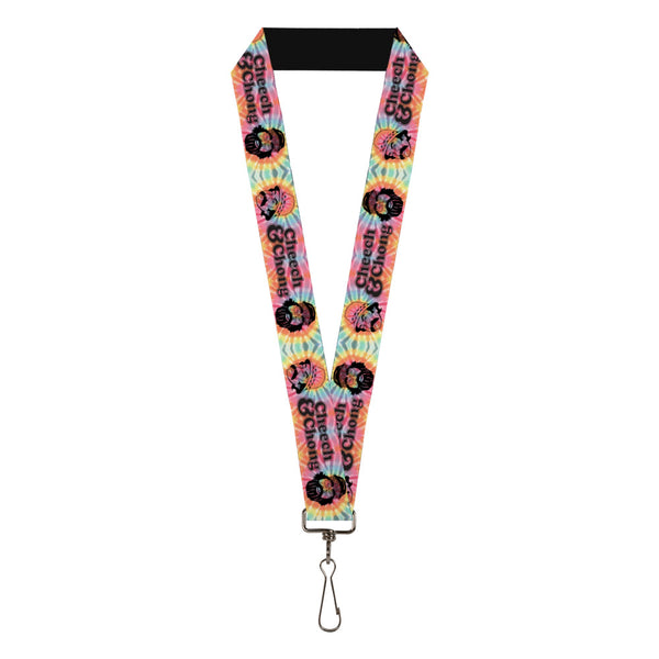 Buckle-Down Lanyard - 1.0" - CHEECH & CHONG Caricature Faces HEY MAN AM I DRIVING OK? Tie Dye Multi Color Black