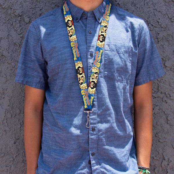 Buckle-Down Lanyard - 1.0" - CHEECH & CHONG Caricature Faces3 Smoke Cloud Spiral Tie Dye Blues