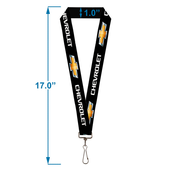 Buckle-Down Lanyard - 1.0" - CHEVROLET Bowtie Black Gold White REPEAT