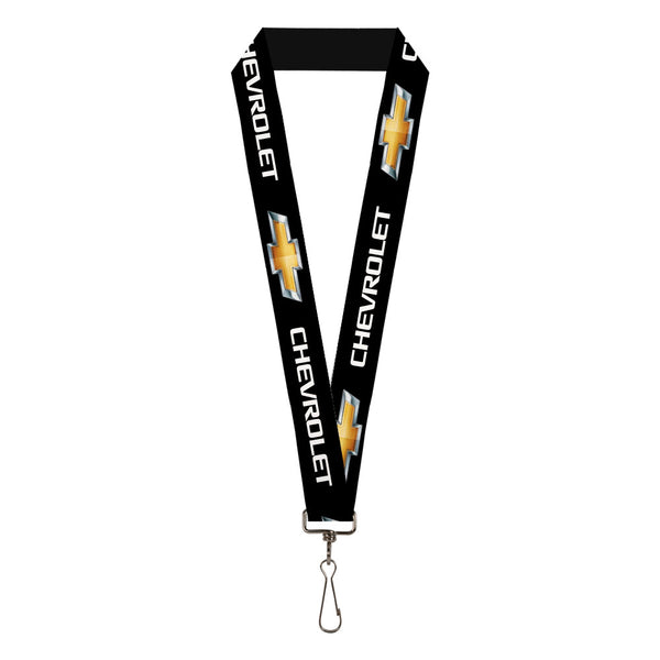 Buckle-Down Lanyard - 1.0" - CHEVROLET Bowtie Black Gold White REPEAT