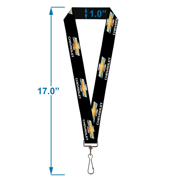 Buckle-Down Lanyard - 1.0" - CHEVROLET Bowtie Logo Black Silver Gold White REPEAT
