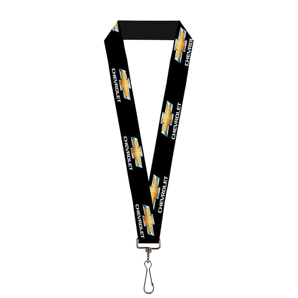Buckle-Down Lanyard - 1.0" - CHEVROLET Bowtie Logo Black Silver Gold White REPEAT