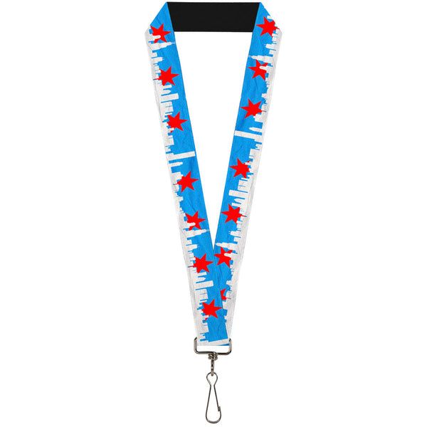 Buckle-Down Lanyard - 1.0" - Chicago Skyline Flag Distressed Black White Red