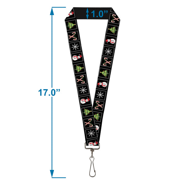 Buckle-Down Lanyard - 1.0" - Christmas Blocks Black White Multi Color
