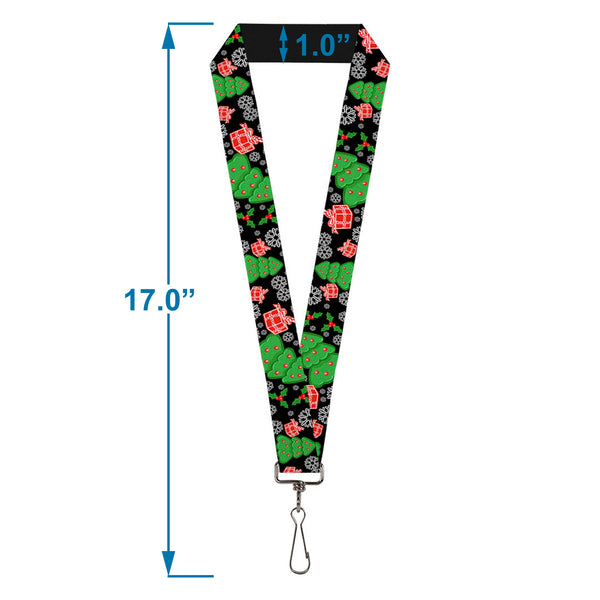 Buckle-Down Lanyard - 1.0" - Christmas Collage Black White Green Red