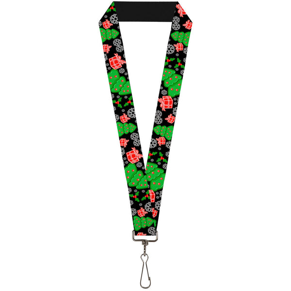 Buckle-Down Lanyard - 1.0" - Christmas Collage Black White Green Red