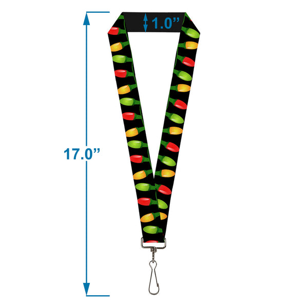 Buckle-Down Lanyard - 1.0" - Christmas Lights Black Multi Color