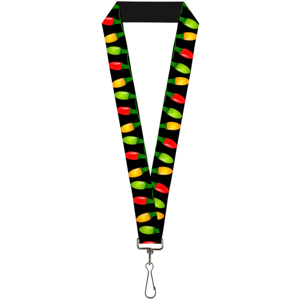 Buckle-Down Lanyard - 1.0" - Christmas Lights Black Multi Color