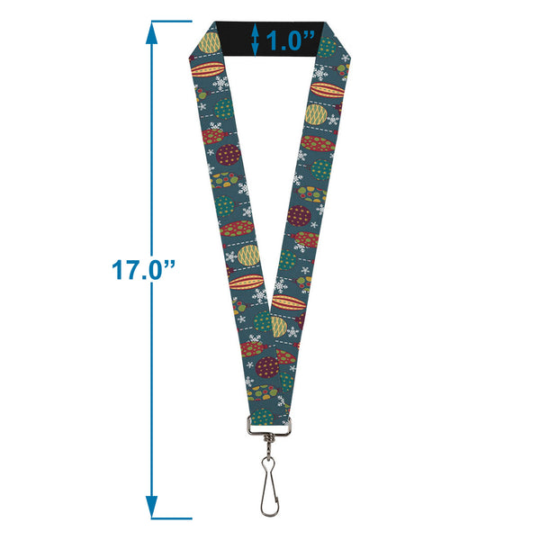 Buckle-Down Lanyard - 1.0" - Christmas Ornaments Snowflakes Blue White Multi Color