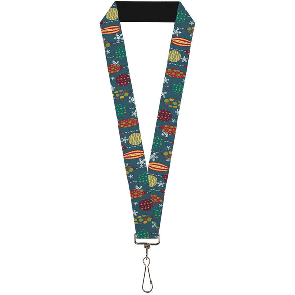Buckle-Down Lanyard - 1.0" - Christmas Ornaments Snowflakes Blue White Multi Color