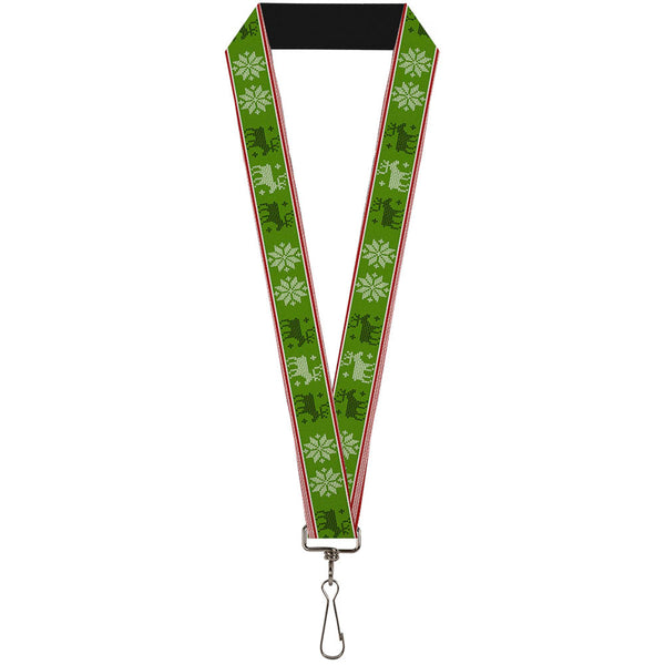 Buckle-Down Lanyard - 1.0" - Christmas Stitch Moose Snowflakes Red Green