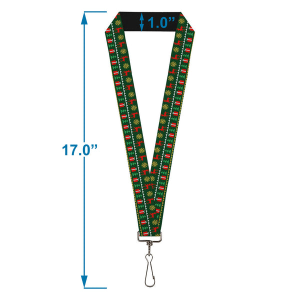 Buckle-Down Lanyard - 1.0" - Christmas Sweater Stitch Green White Gold Red