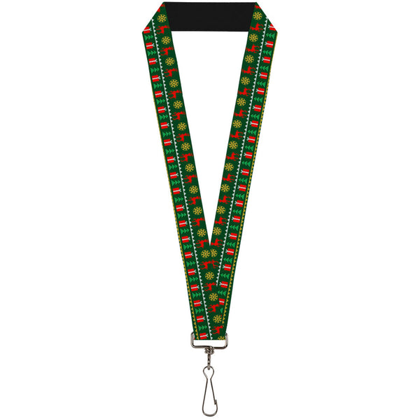 Buckle-Down Lanyard - 1.0" - Christmas Sweater Stitch Green White Gold Red