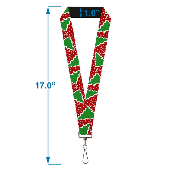 Buckle-Down Lanyard - 1.0" - Christmas Trees Stars Red White Green