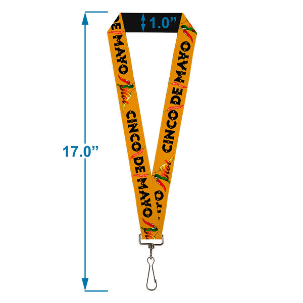 Buckle-Down Lanyard - 1.0" - CINCO DE MAYO Hot Peppers Gold/Black/Reds/Green