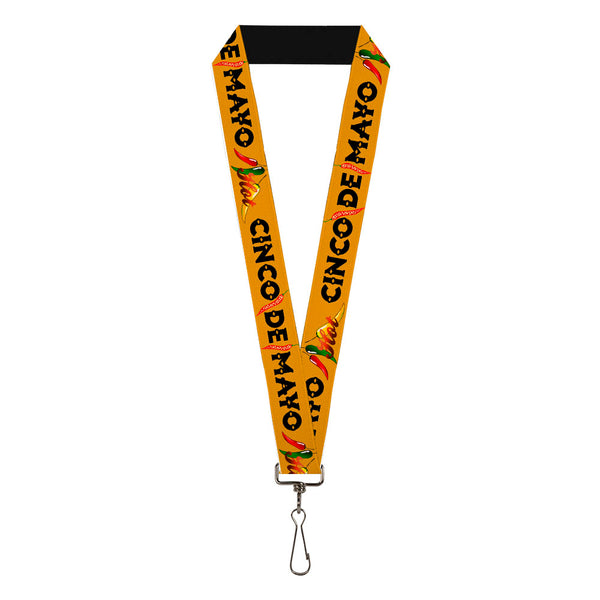Buckle-Down Lanyard - 1.0" - CINCO DE MAYO Hot Peppers Gold/Black/Reds/Green