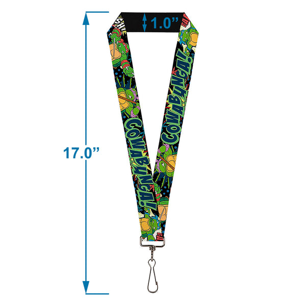 Buckle-Down Lanyard - 1.0" - Classic Teenage Mutant Ninja Turtles Turtles Pose12 COWABUNGA Pop Art
