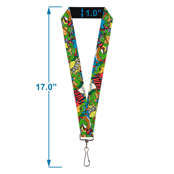 Buckle-Down Lanyard - 1.0" - Classic TMNT Action Poses Action Bubbles Dots Blues