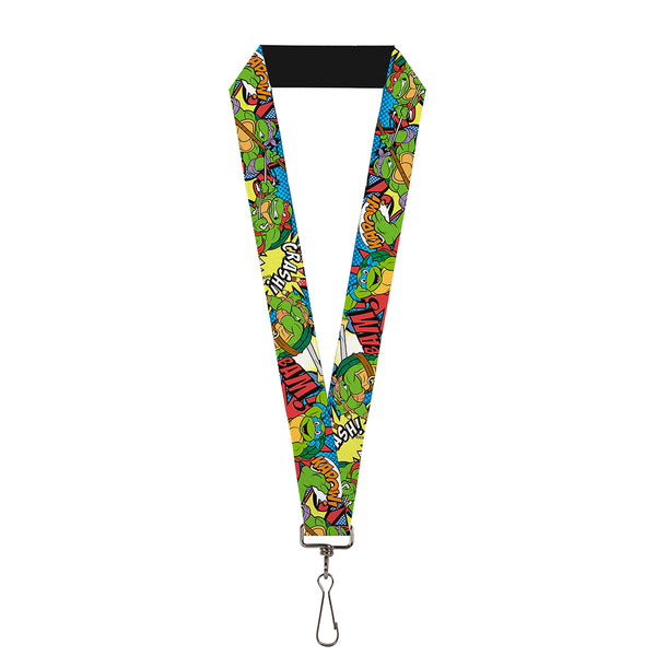 Buckle-Down Lanyard - 1.0" - Classic TMNT Action Poses Action Bubbles Dots Blues