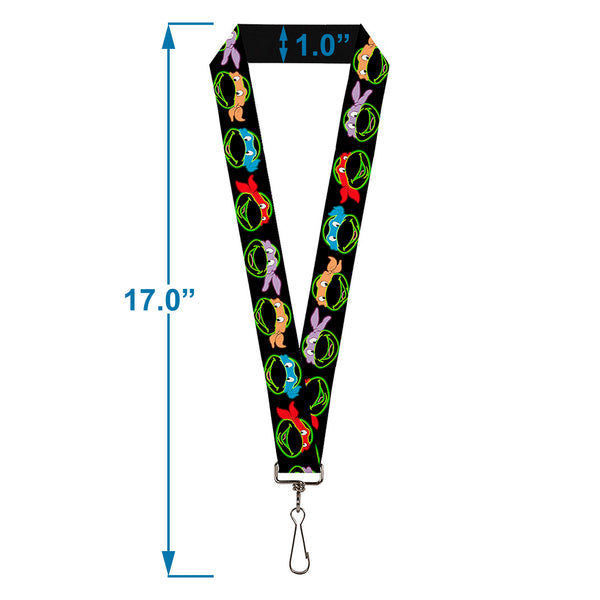 Buckle-Down Lanyard - 1.0" - Classic TMNT Electric Expressions Black Multi Neon