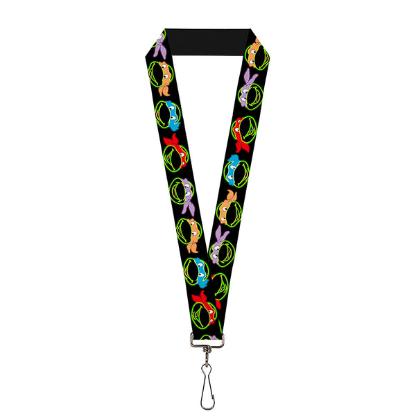 Buckle-Down Lanyard - 1.0" - Classic TMNT Electric Expressions Black Multi Neon