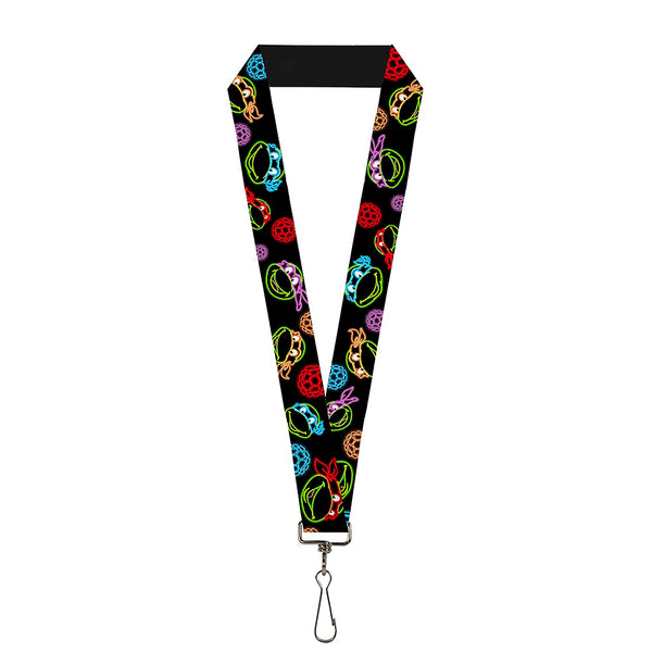 Buckle-Down Lanyard - 1.0" - Classic TMNT Electric Expressions Turtle Shells Black Multi Neon