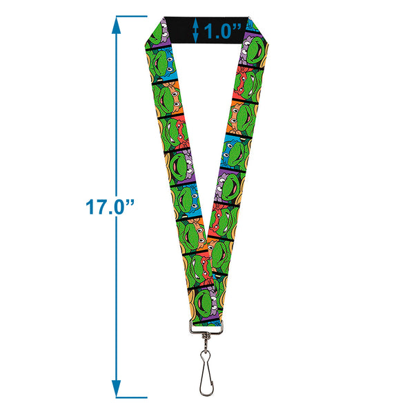 Buckle-Down Lanyard - 1.0" - Classic TMNT Face Blocks Black Multi Color