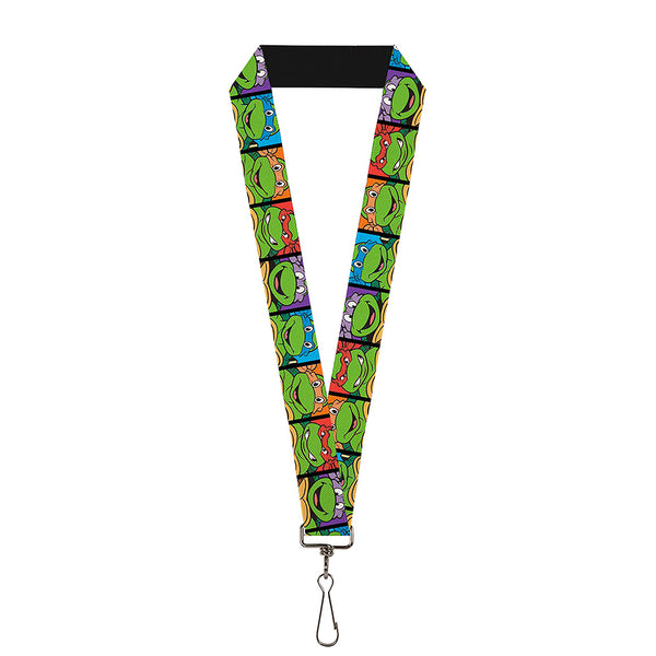 Buckle-Down Lanyard - 1.0" - Classic TMNT Face Blocks Black Multi Color