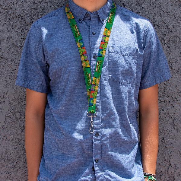 Buckle-Down Lanyard - 1.0" - Classic TMNT Group Pose3 TMNT Logo Green Multi Color