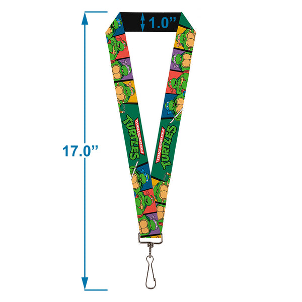Buckle-Down Lanyard - 1.0" - Classic TMNT Group Pose3 TMNT Logo Green Multi Color