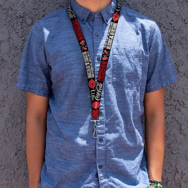 Buckle-Down Lanyard - 1.0" - Coca-Cola ENJOY COKE IT'S THE REAL THING Kiss Black/White/Red