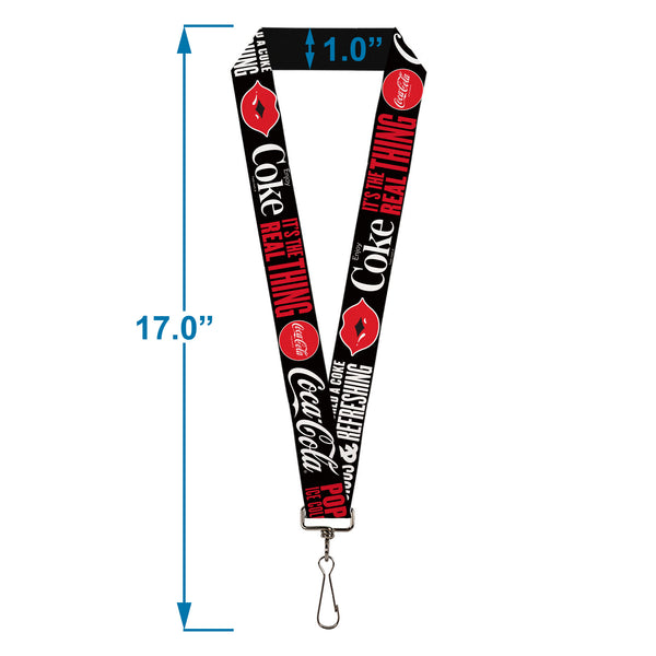 Buckle-Down Lanyard - 1.0" - Coca-Cola ENJOY COKE IT'S THE REAL THING Kiss Black/White/Red