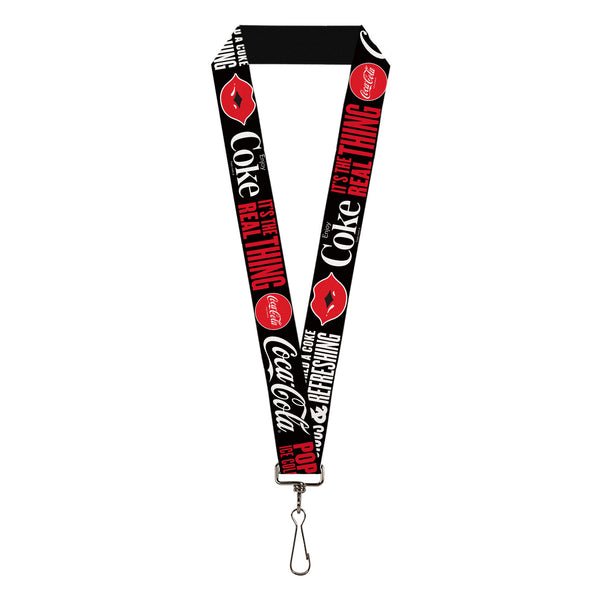Buckle-Down Lanyard - 1.0" - Coca-Cola ENJOY COKE IT'S THE REAL THING Kiss Black/White/Red
