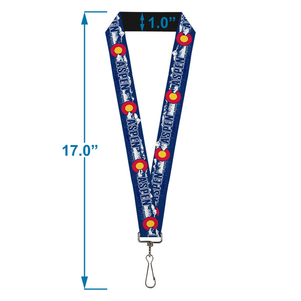 Buckle-Down Lanyard - 1.0" - Colorado ASPEN Flag Snowy Mountains Weathered2 Blue White Red Yellows