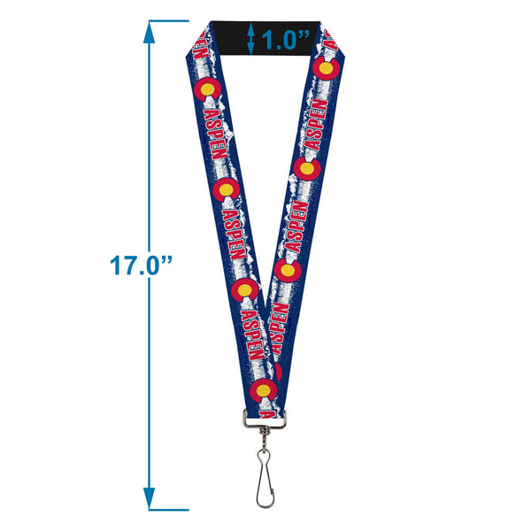 Buckle-Down Lanyard - 1.0" - Colorado ASPEN Flag Snowy Mountains Weathered Blue White Red Yellows