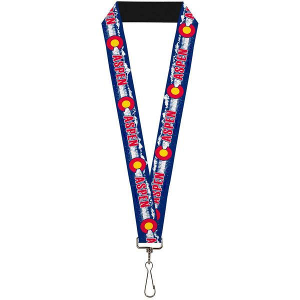 Buckle-Down Lanyard - 1.0" - Colorado ASPEN Flag Snowy Mountains Weathered Blue White Red Yellows