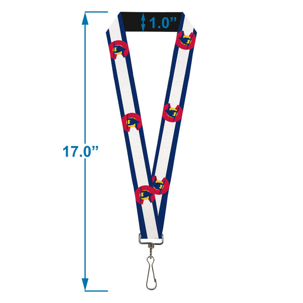 Buckle-Down Lanyard - 1.0" - Colorado Flag Snowboarder Blue White Red Yellow