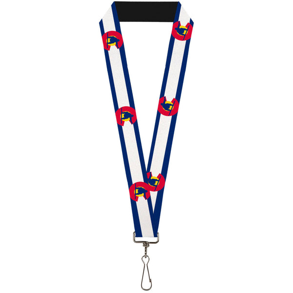 Buckle-Down Lanyard - 1.0" - Colorado Flag Snowboarder Blue White Red Yellow