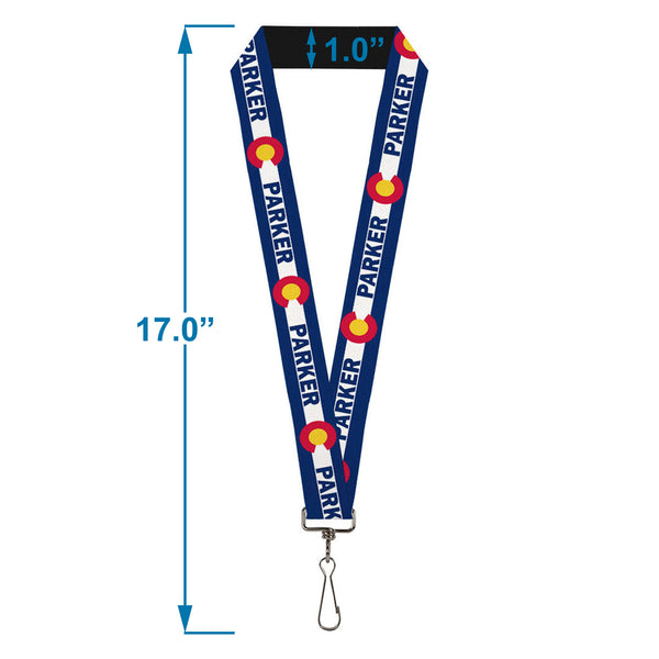 Buckle-Down Lanyard - 1.0" - Colorado PARKER Flag Blue White Red Yellow
