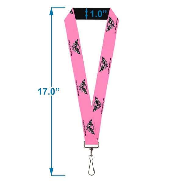 Buckle-Down Lanyard - 1.0" - CORVETTE C5 Logo Repeat Pink Black Silvers