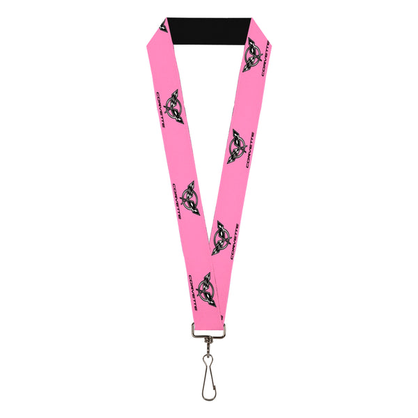 Buckle-Down Lanyard - 1.0" - CORVETTE C5 Logo Repeat Pink Black Silvers