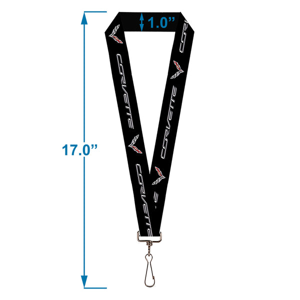 Buckle-Down Lanyard - 1.0" - CORVETTE C7 Logo Black Silver Red